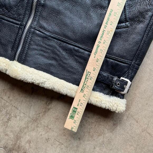 Stunning Vintage Black Sherpa Lined B-3 Style Hooded Leather Jacket 25x32.5” - Picture 4 of 8